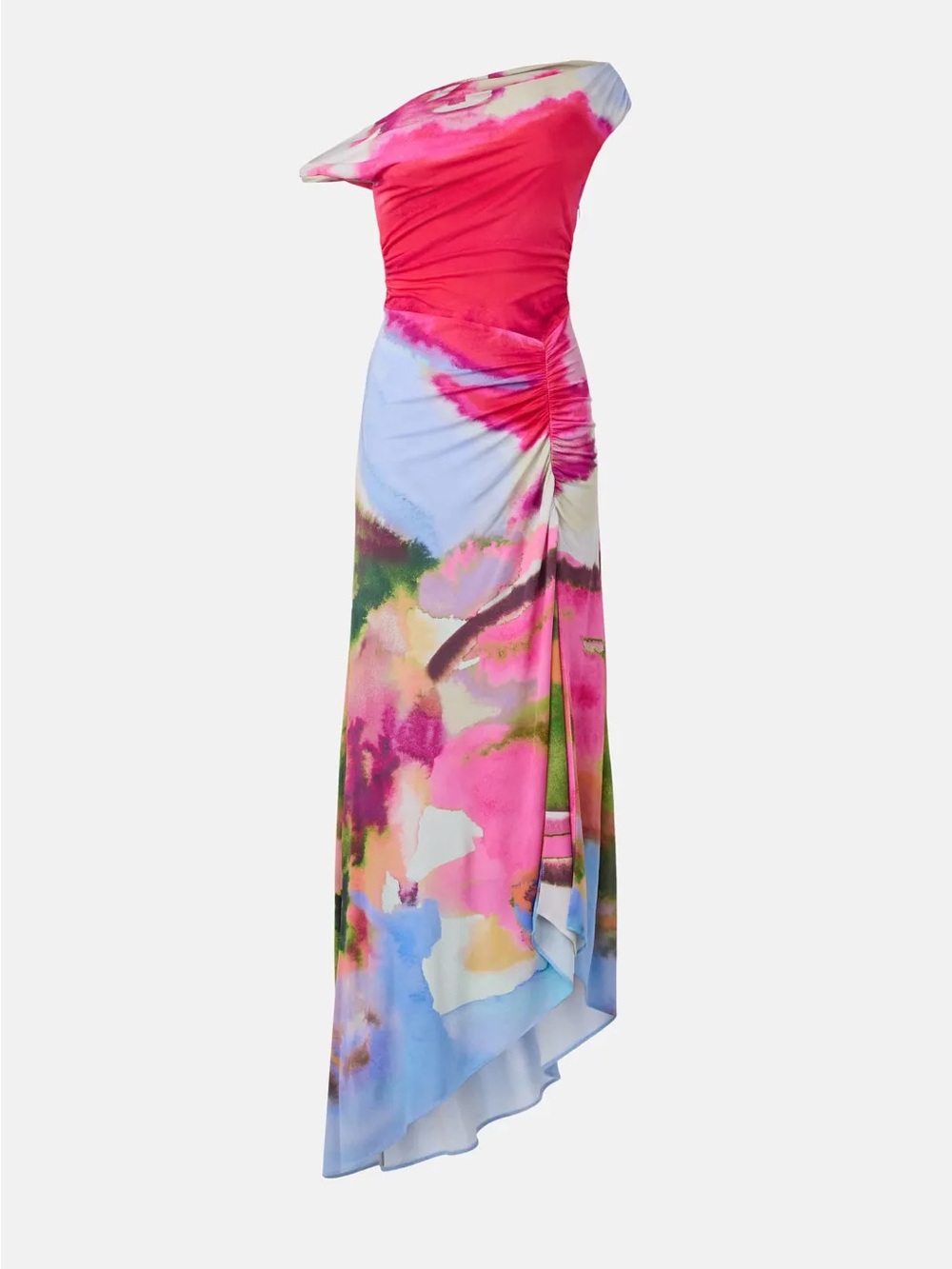 AMUR Ella Printed Jersey Dress, in Multicolor Watercolor Style Pattern